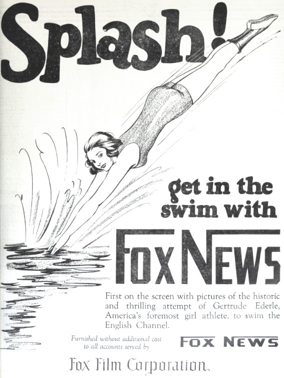 Vintage Fox News poster promoting Gertrude Ederle's attempt to swim the English Channel