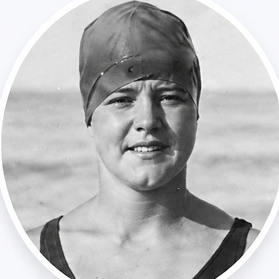 Gertrude Ederle wearing a swimming cap